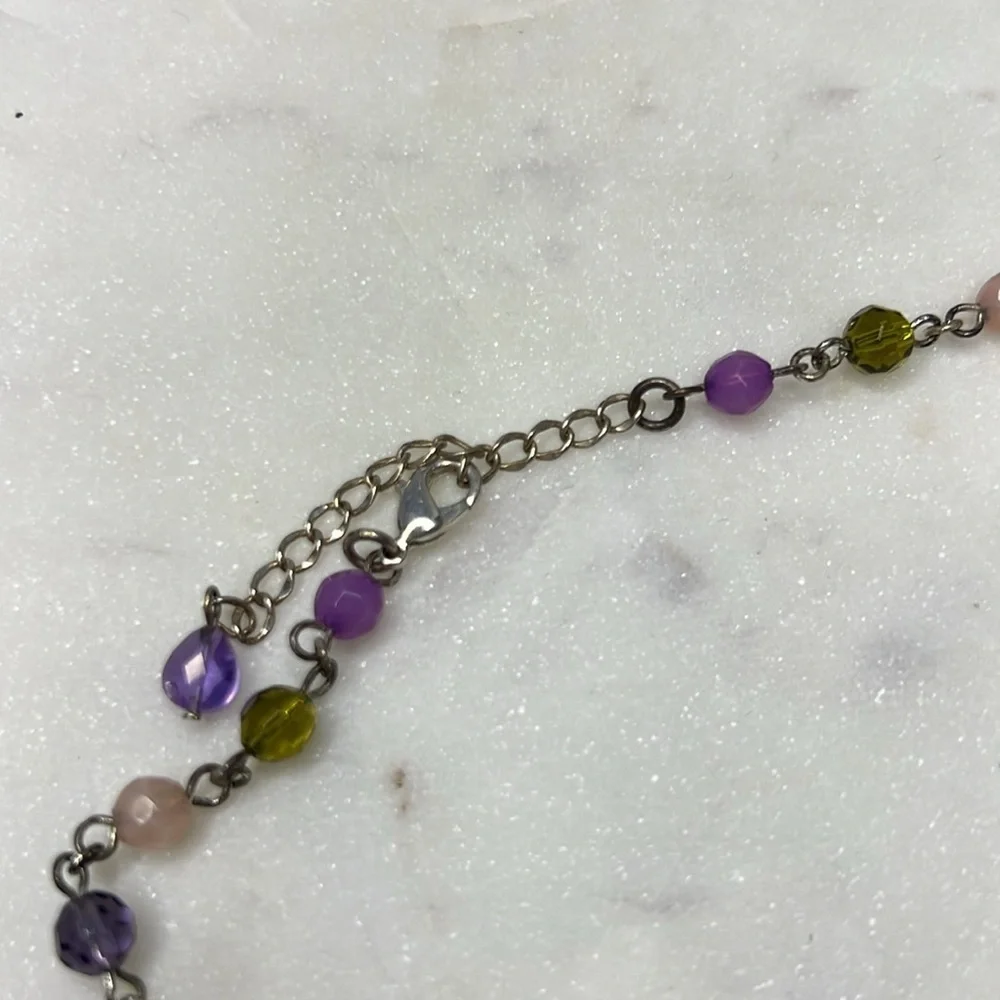 Vintage kids colorful beads with silver tone necklace